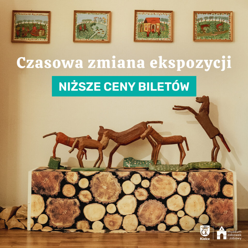 Czasowa zmiana ekspozycji, niższe ceny biletów. Na grafice 4 konie, 4 obrazki - zdjęcie wykonane na ekspoizycji