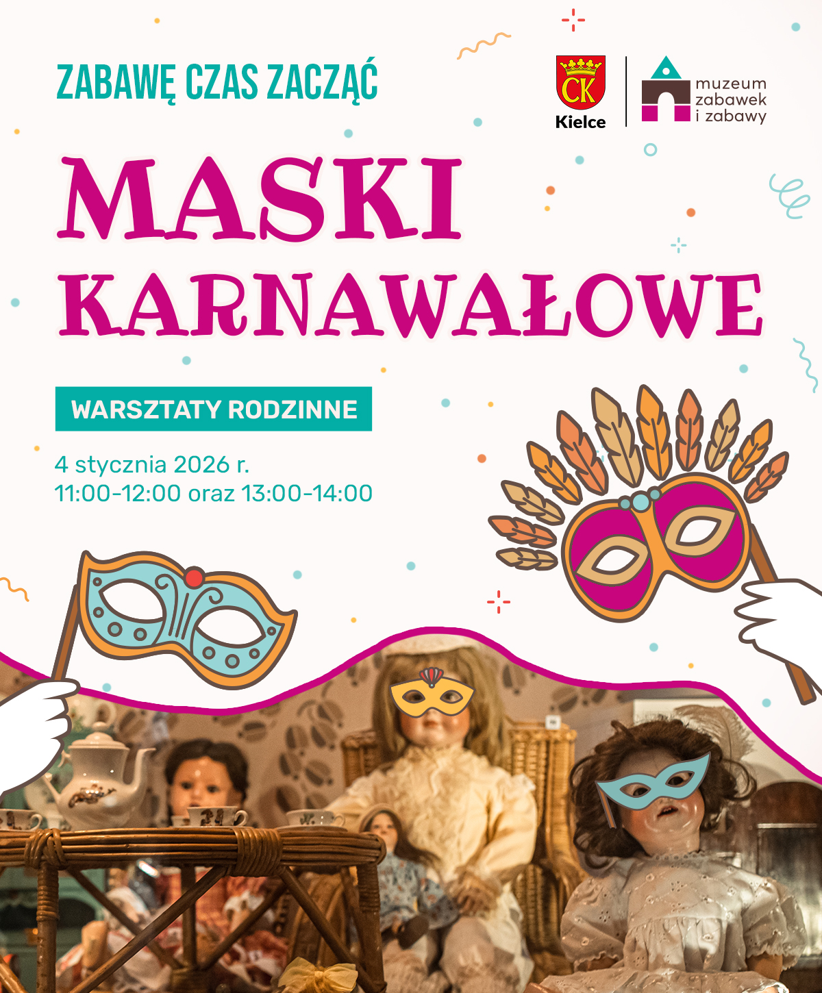 Maski. Karnawał. Kielce. Muzeum Zabawek i Zabawy. Warsztaty.