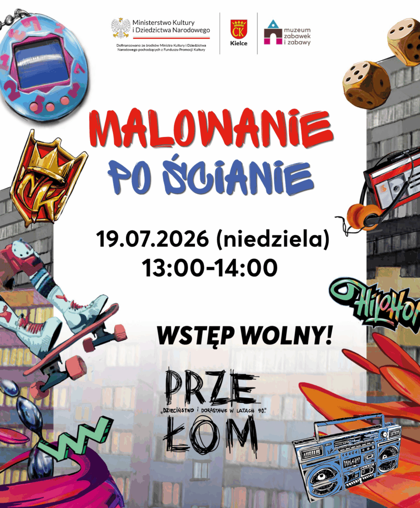 Malowanie po ścianie. Warsztaty. Muzeum Zabawek i Zabawy. Lata 90. Wstęp wolny.