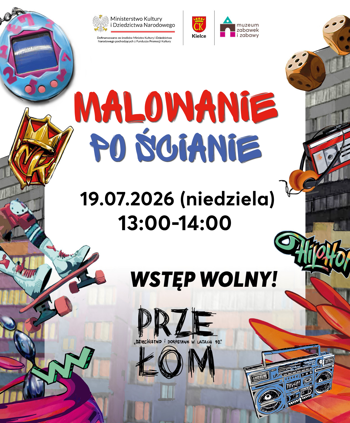 Malowanie po ścianie. Warsztaty. Muzeum Zabawek i Zabawy. Lata 90. Wstęp wolny.